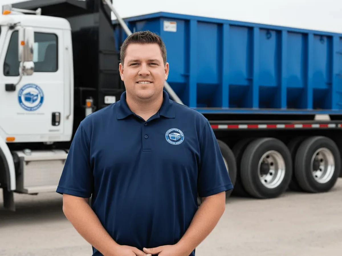 The CTX Dumpster Rental Corpus Christi crew with a roll-off truck and container in Corpus Christi, TX
