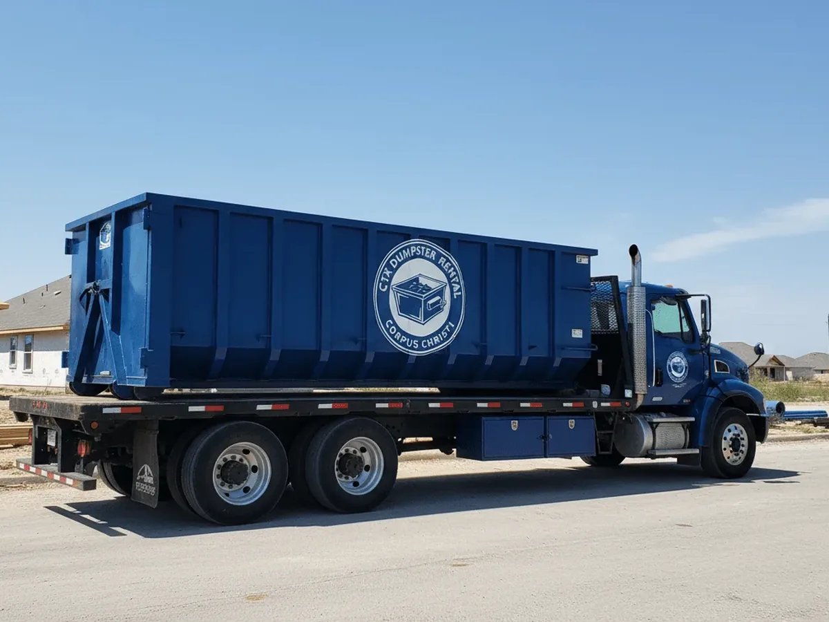 CTX Dumpster Rental Corpus Christi roll-off truck delivering a container in Corpus Christi, TX